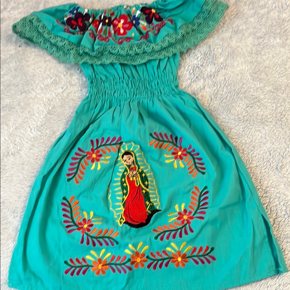 Embroidered Teal Kids Dress